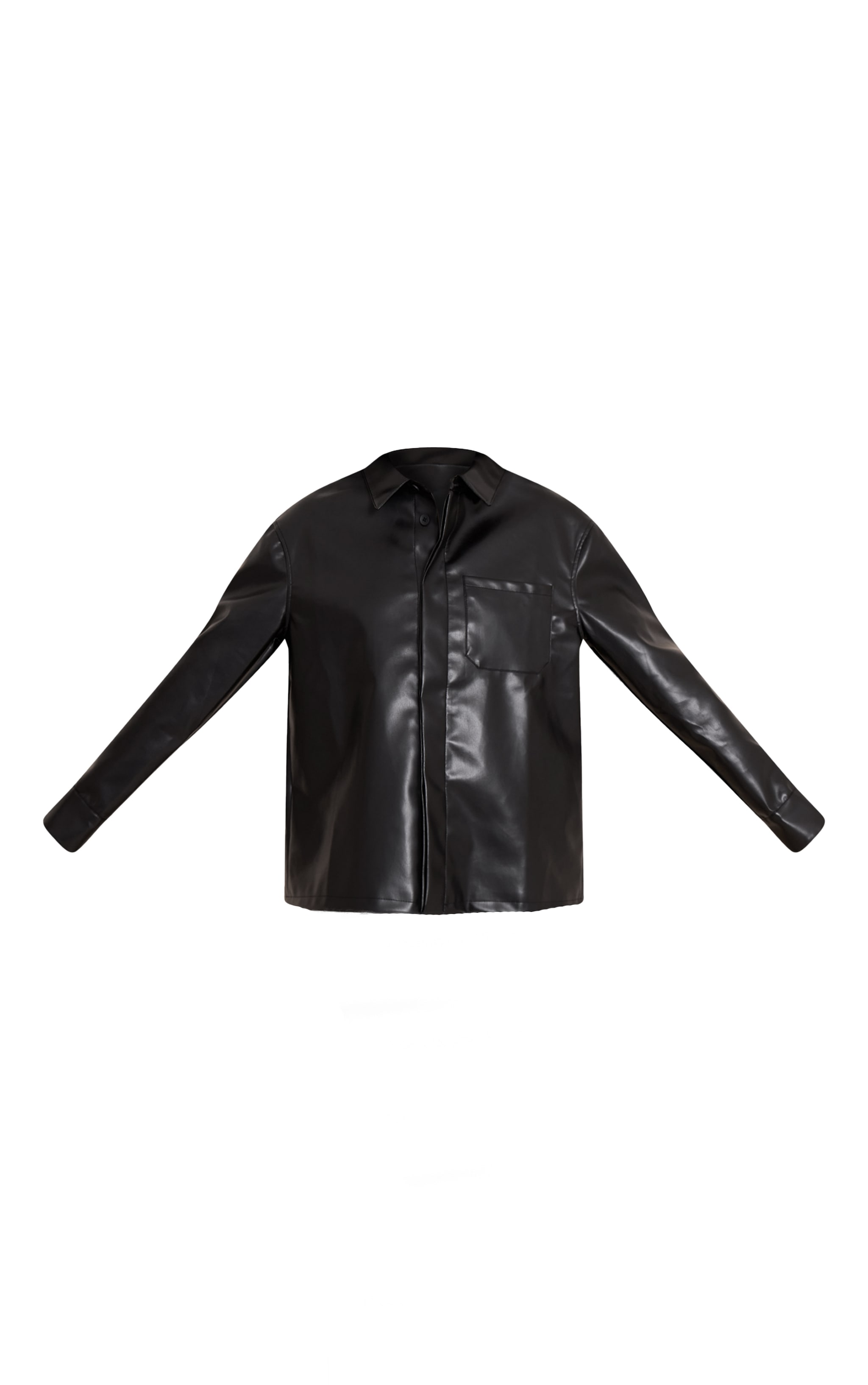Black Faux Leather Pocket Detail Shirt image 5