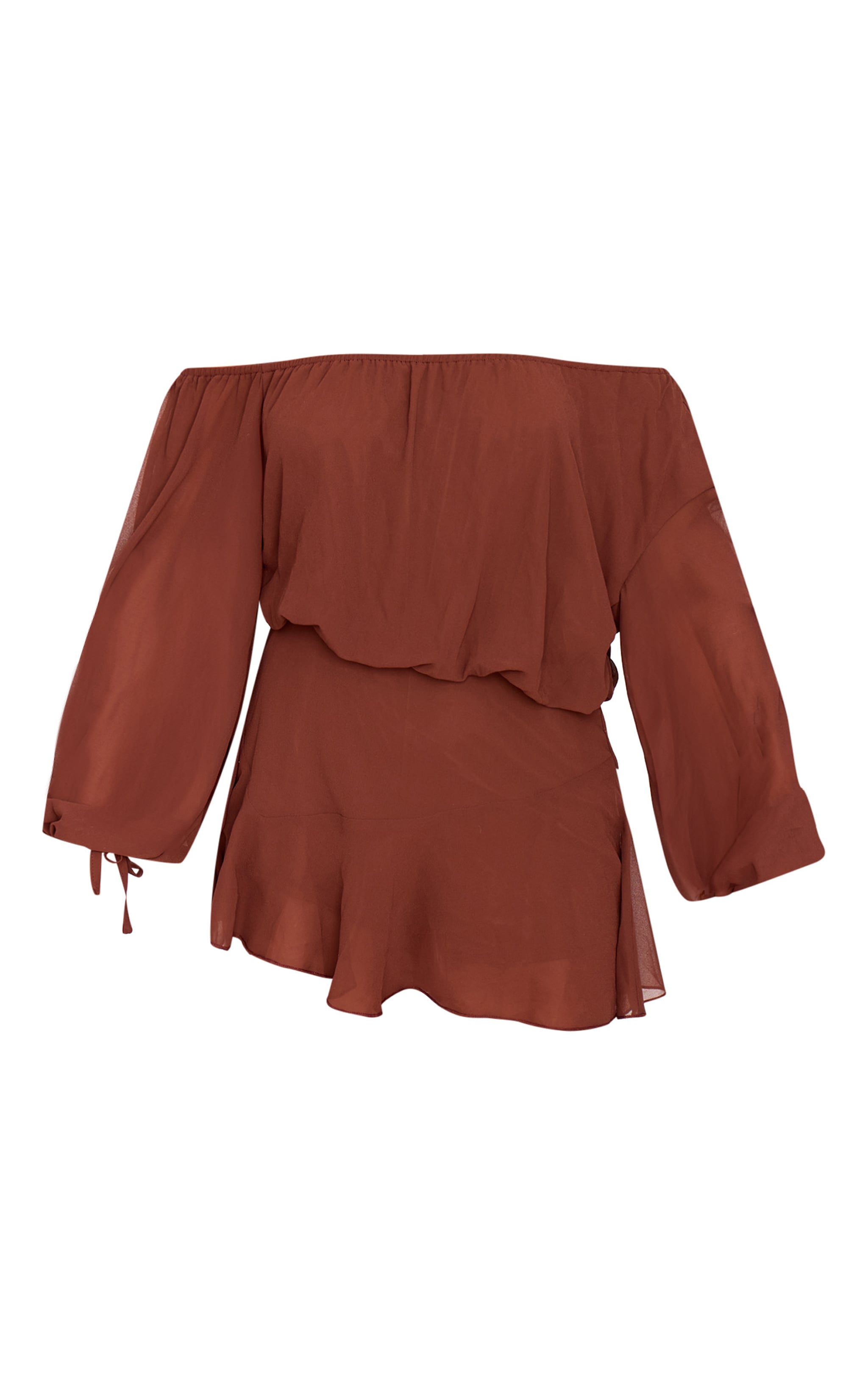 Chocolate Chiffon One Shoulder Floaty Detail Skort Playsuit image 5