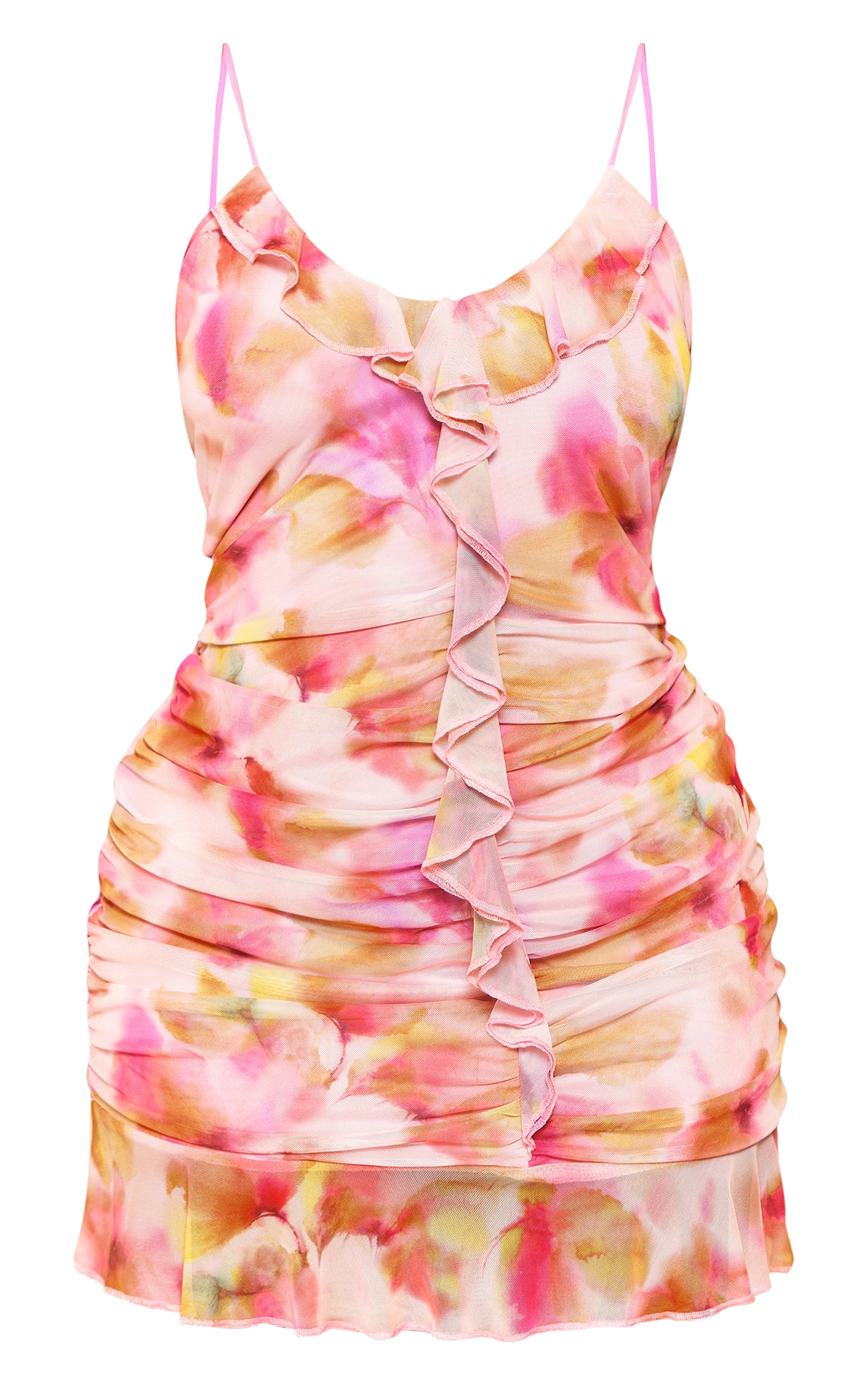 Plus Pink Floral Abstract Print Frill Detail Shift Dress image 1