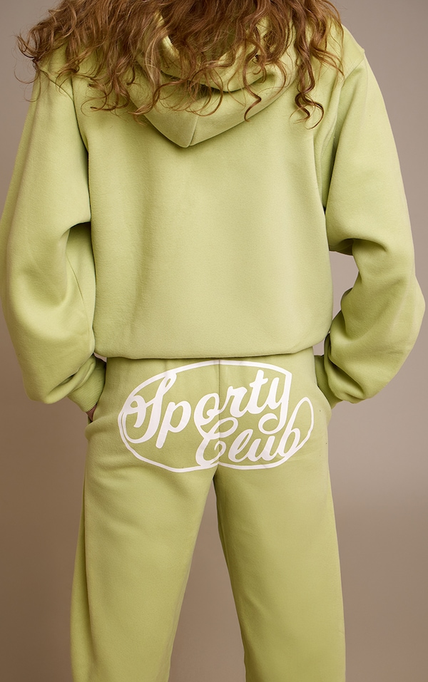 Sage Green Sports Club Cotton Fleece Straight Leg Sweatpants