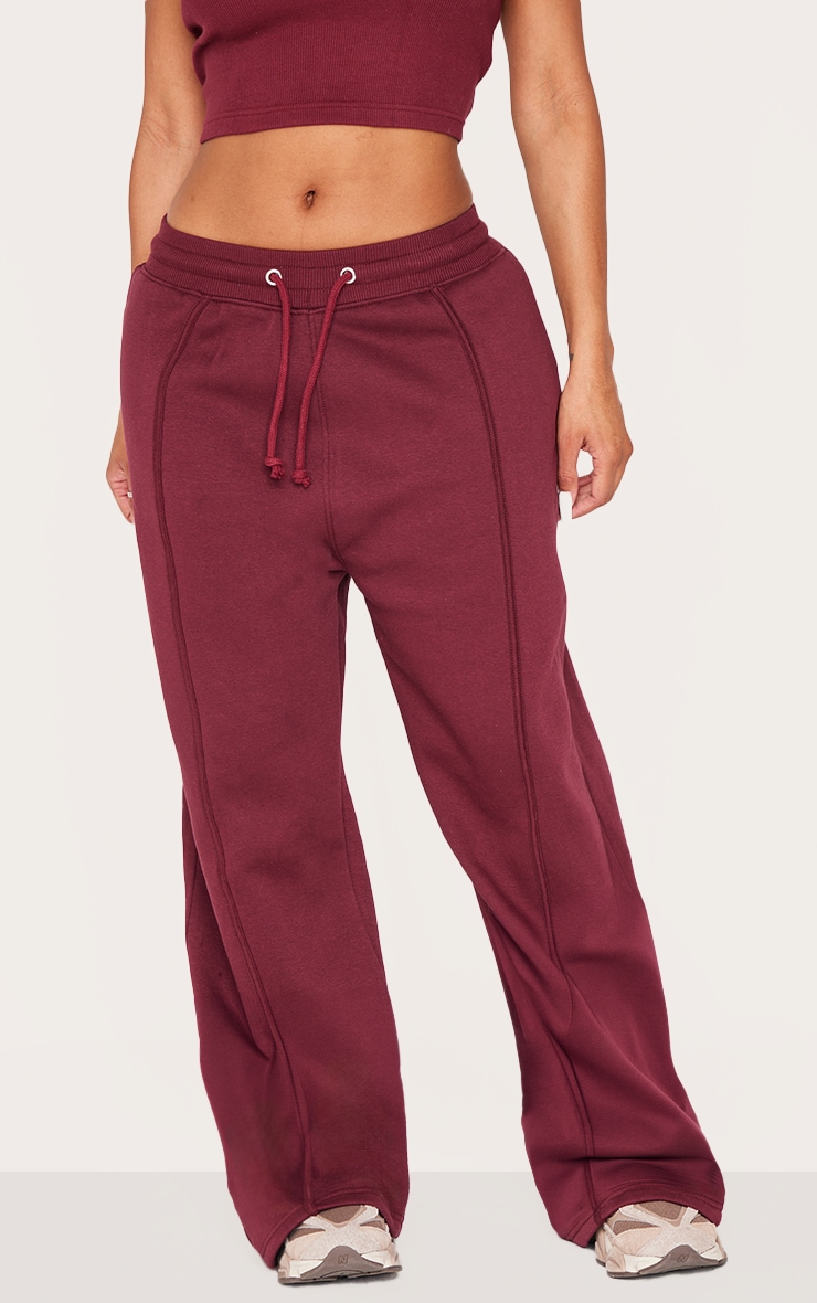 Shape Burgundy Binded High Waist Wide Leg Track Pants image 2