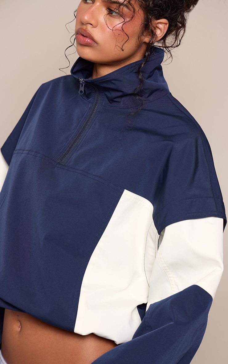 Navy Colour Block Zip Up Windbreaker