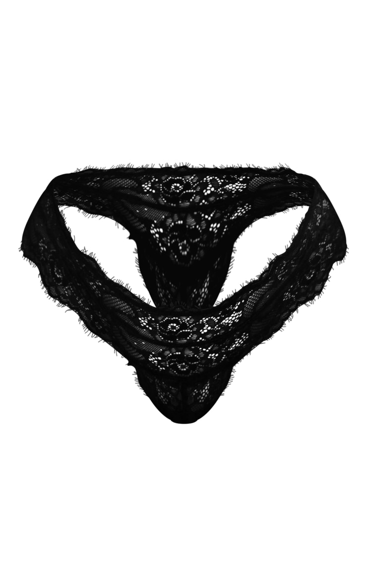 Black Lace Strapping Detail Brazilian Knickers PrettyLittleThing