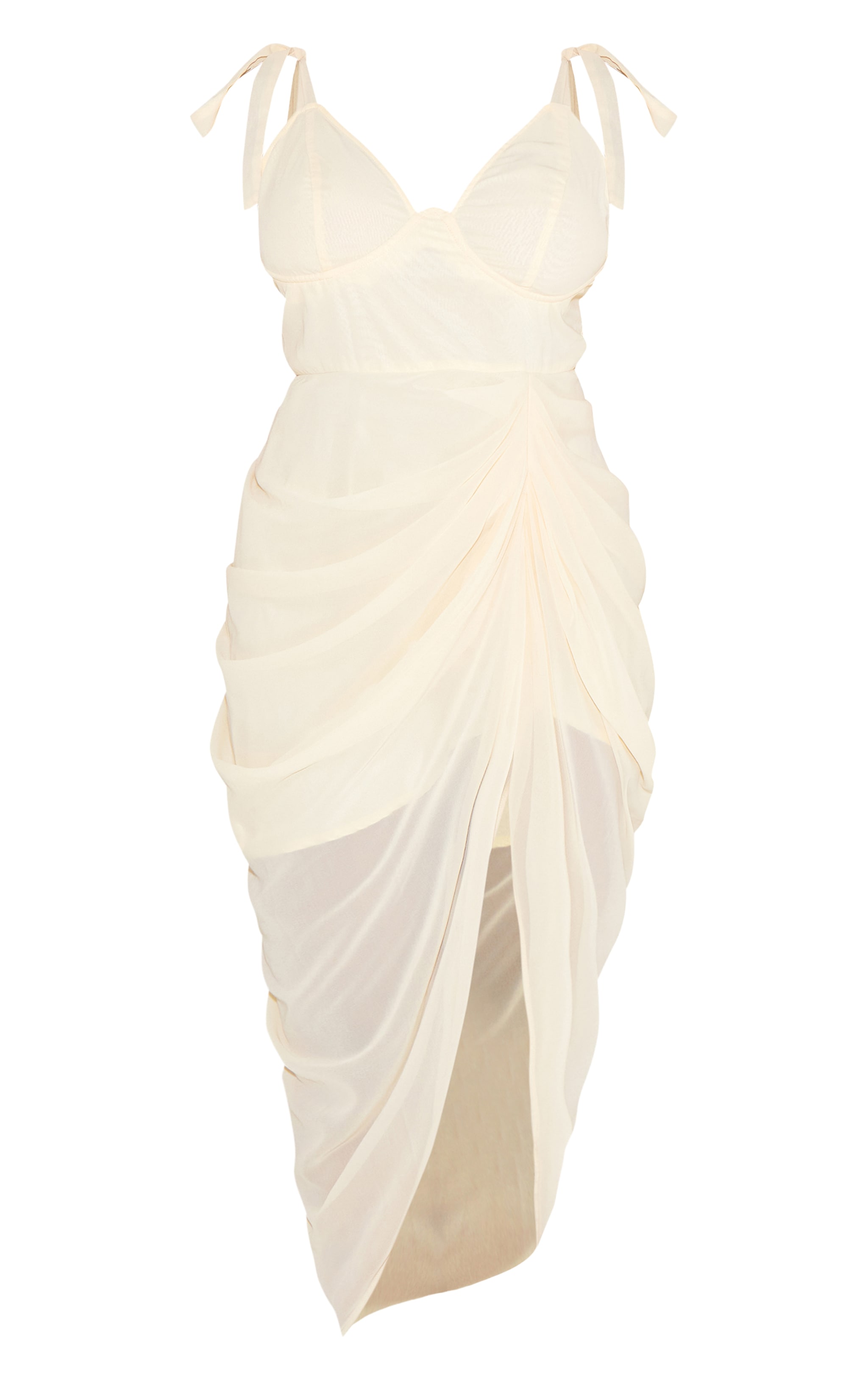 Plus Robe mi-longue drapée crème au beurre à armatures image 5
