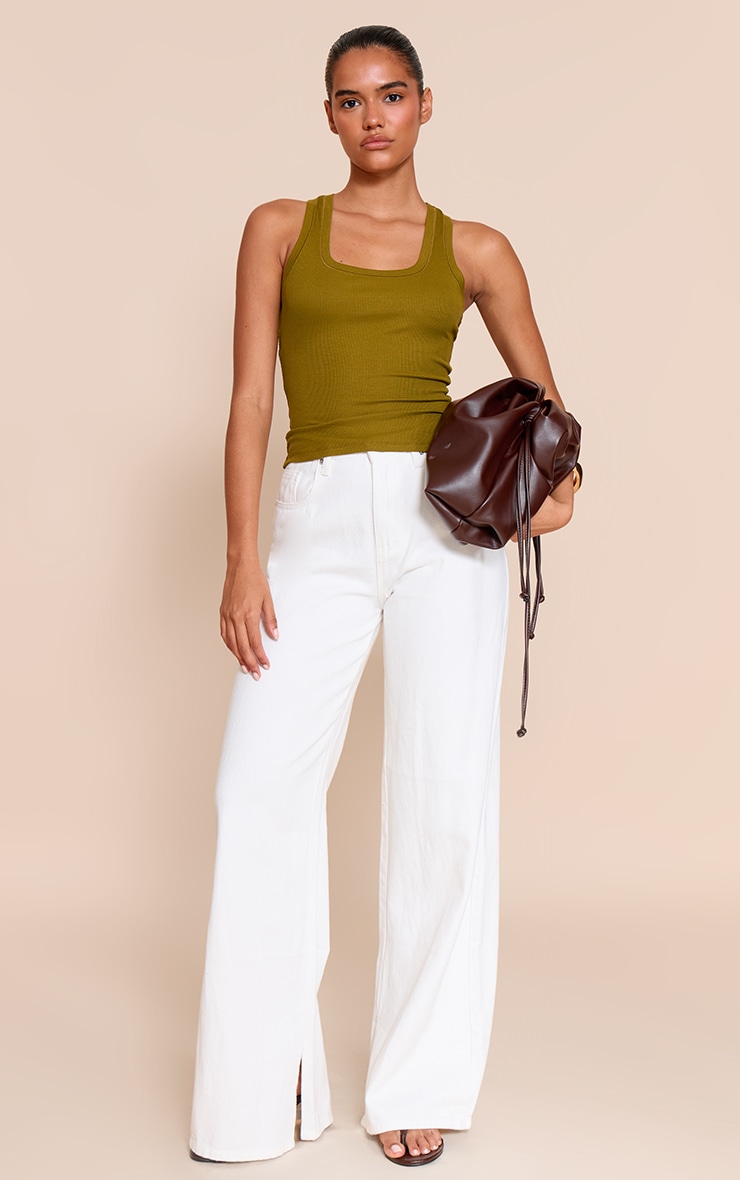 White High Waist Split Hem Boyfriend Jeans image 1