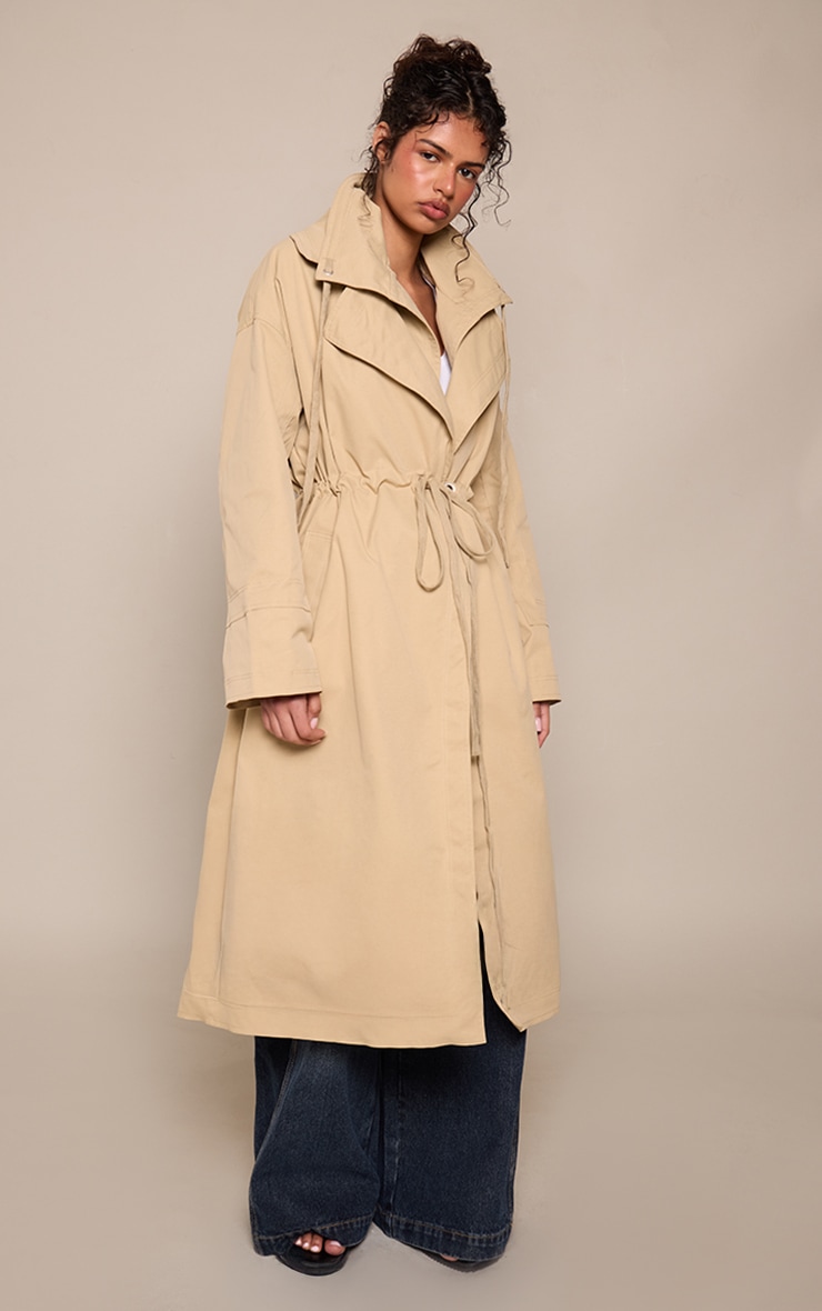 Beige Cinch Waist Trench Coat