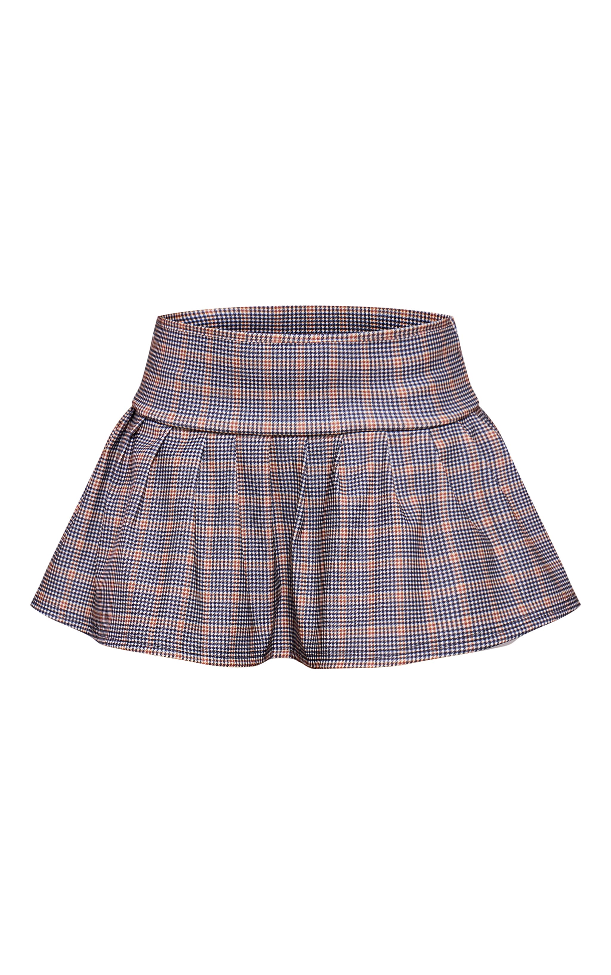 Brown Checked Stretch Woven Mid Rise Pleated Micro Mini Skirt image 6