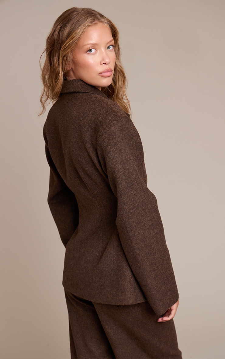 Dark Brown Brushed Pinstripe Cinched Waist Blazer image 2