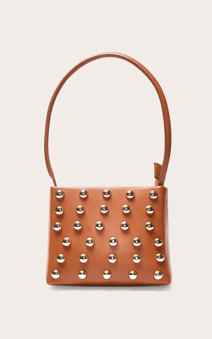 Mini sac à main structuré marron clair à clous en dômes image 3