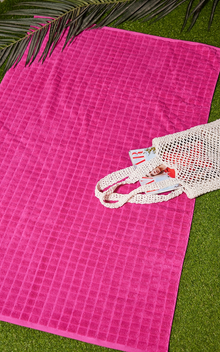 Hot Pink Geo Ribbed Beach Towel image 2