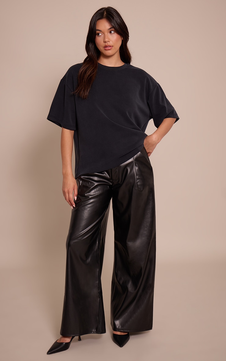 Black Pleated Faux Leather Pants image 1