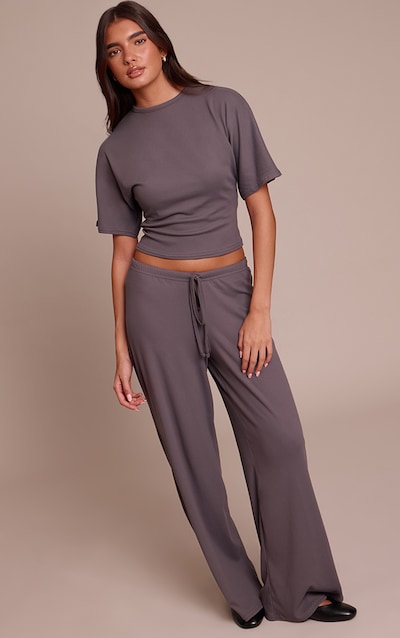 Charcoal Grey Soft Touch Tie Waist Casual Pants