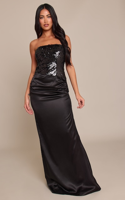 Black Sequin Asymmetric Maxi Dress