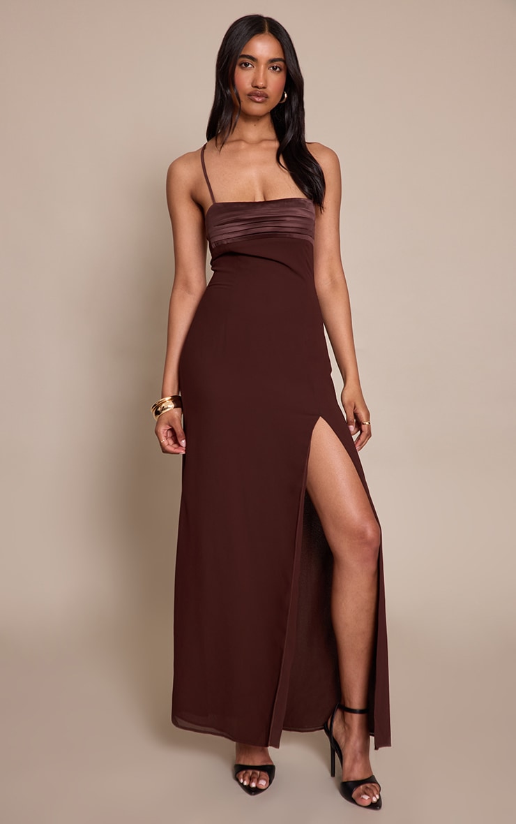 Chocolate Chiffon Tie Back Maxi Dress image 1