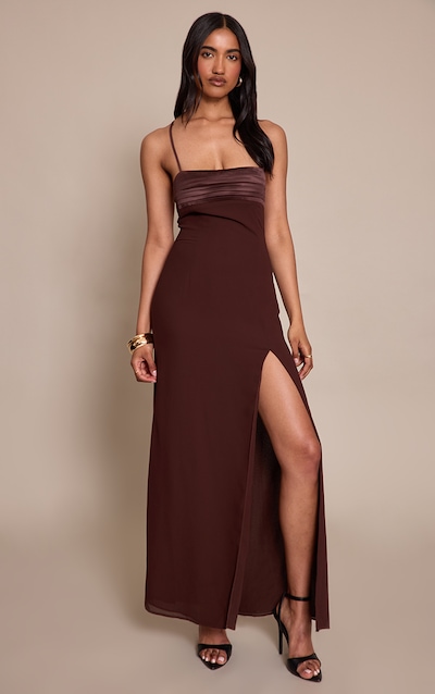 Chocolate Chiffon Tie Back Maxi Dress