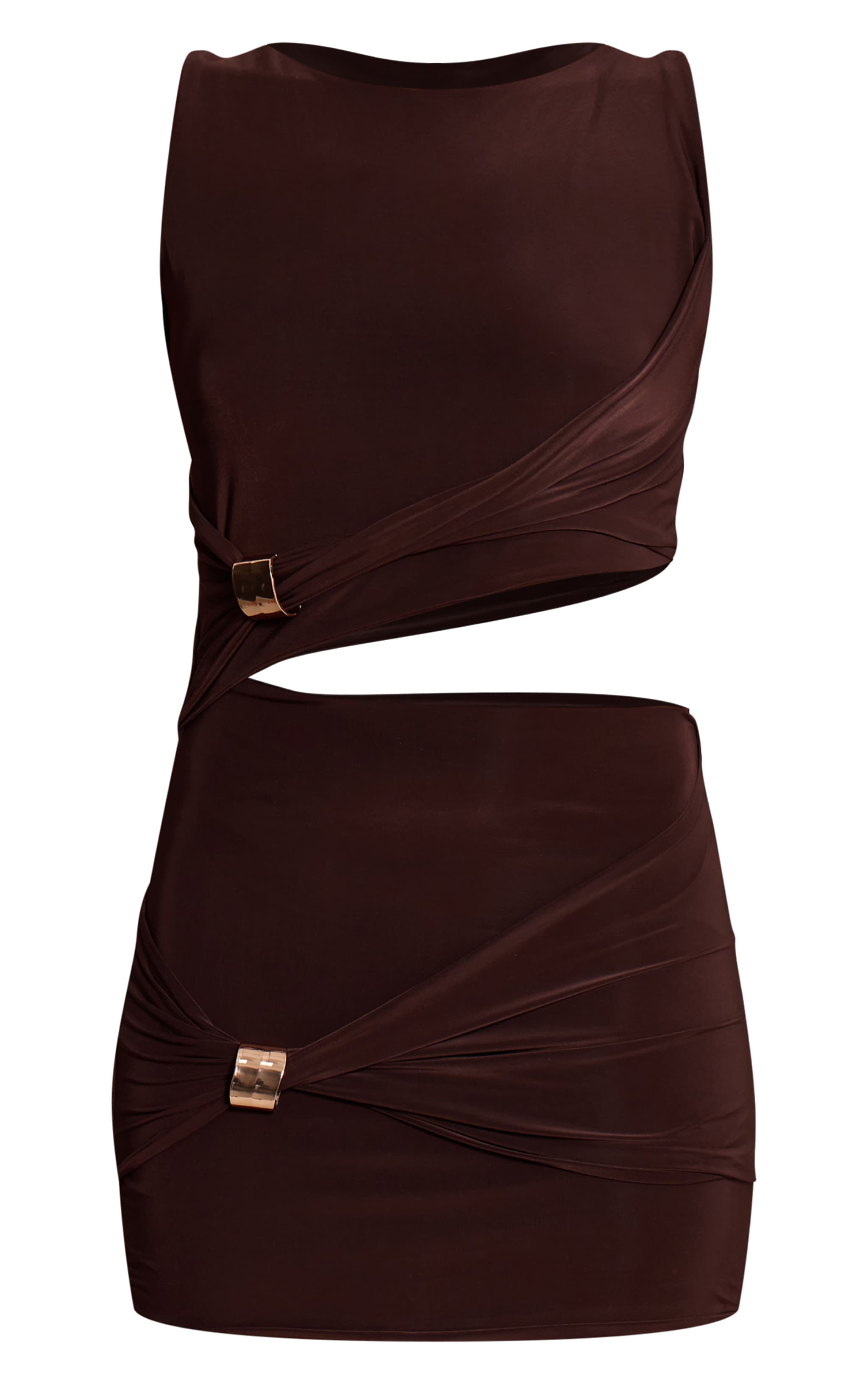 Chocolate Slinky Trim Detail Cut Out Mini Dress image 5