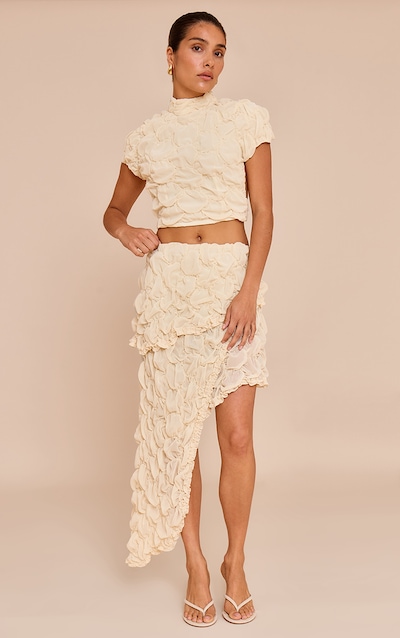 Petite Almond Textured Asymmetric Tiered Frill Skirt