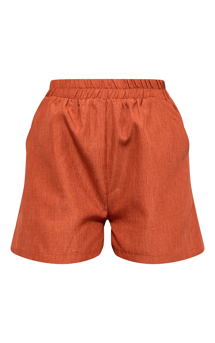 Rust Textured Woven Floaty Shorts image 6