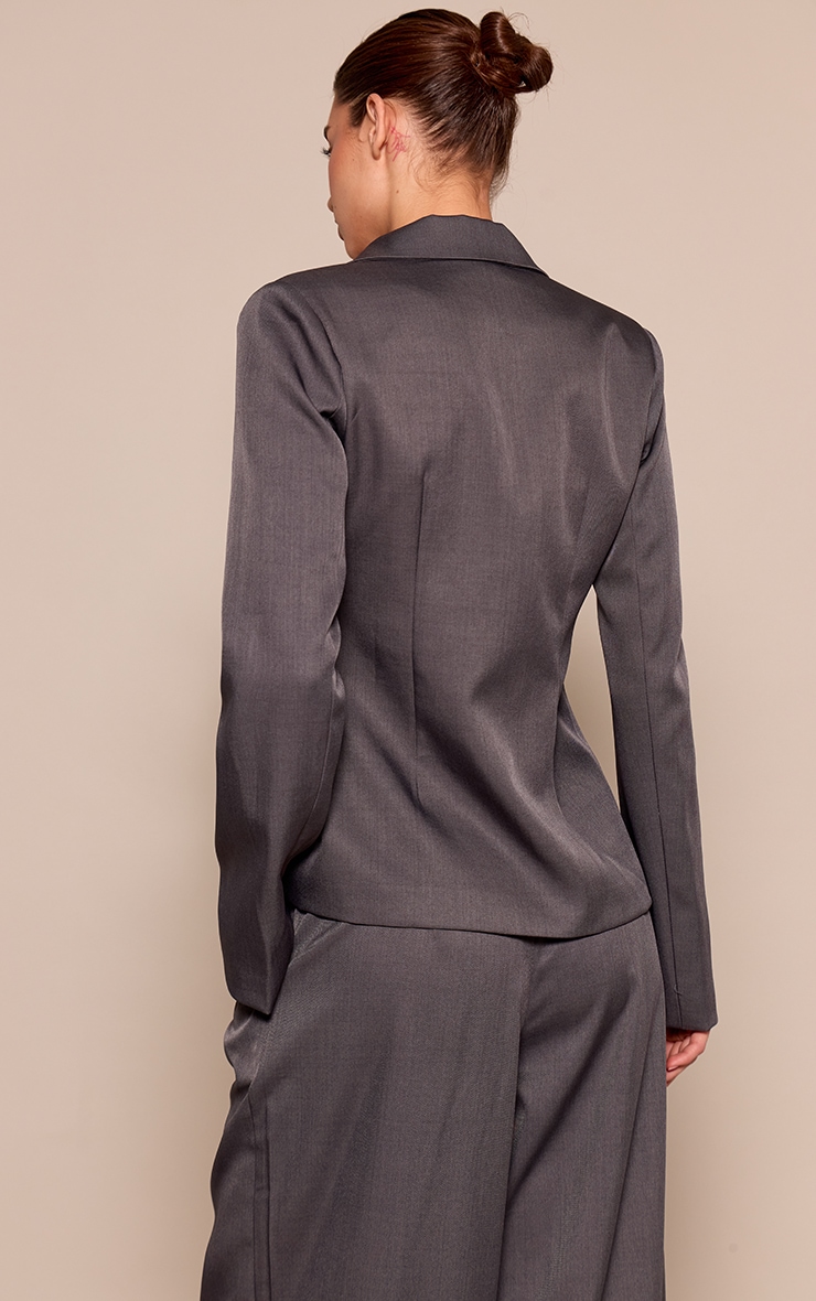 Grey Woven Tailored Cinched Waist Blazer image 2