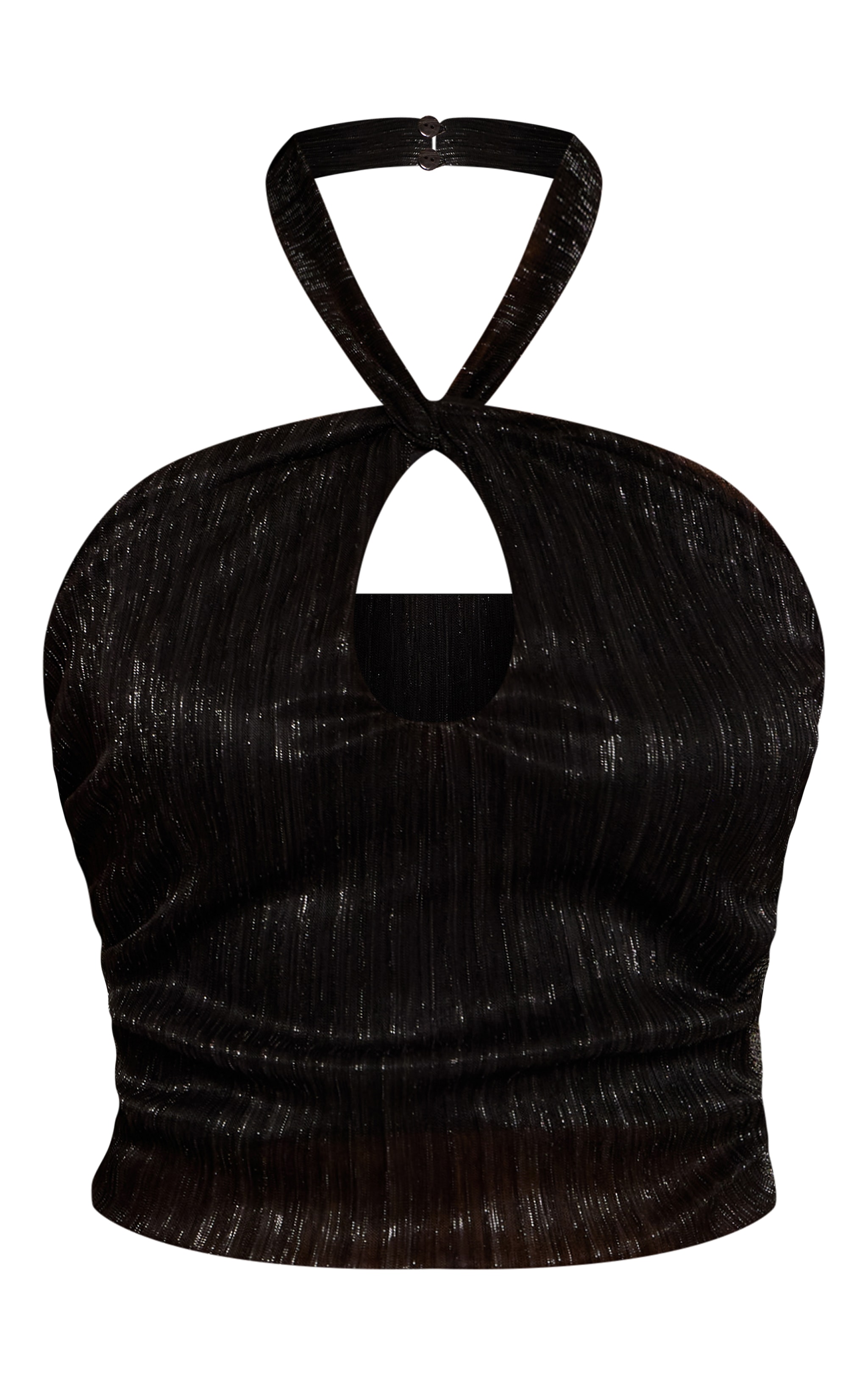 Black Glitter Textured Twist Neck Top image 5