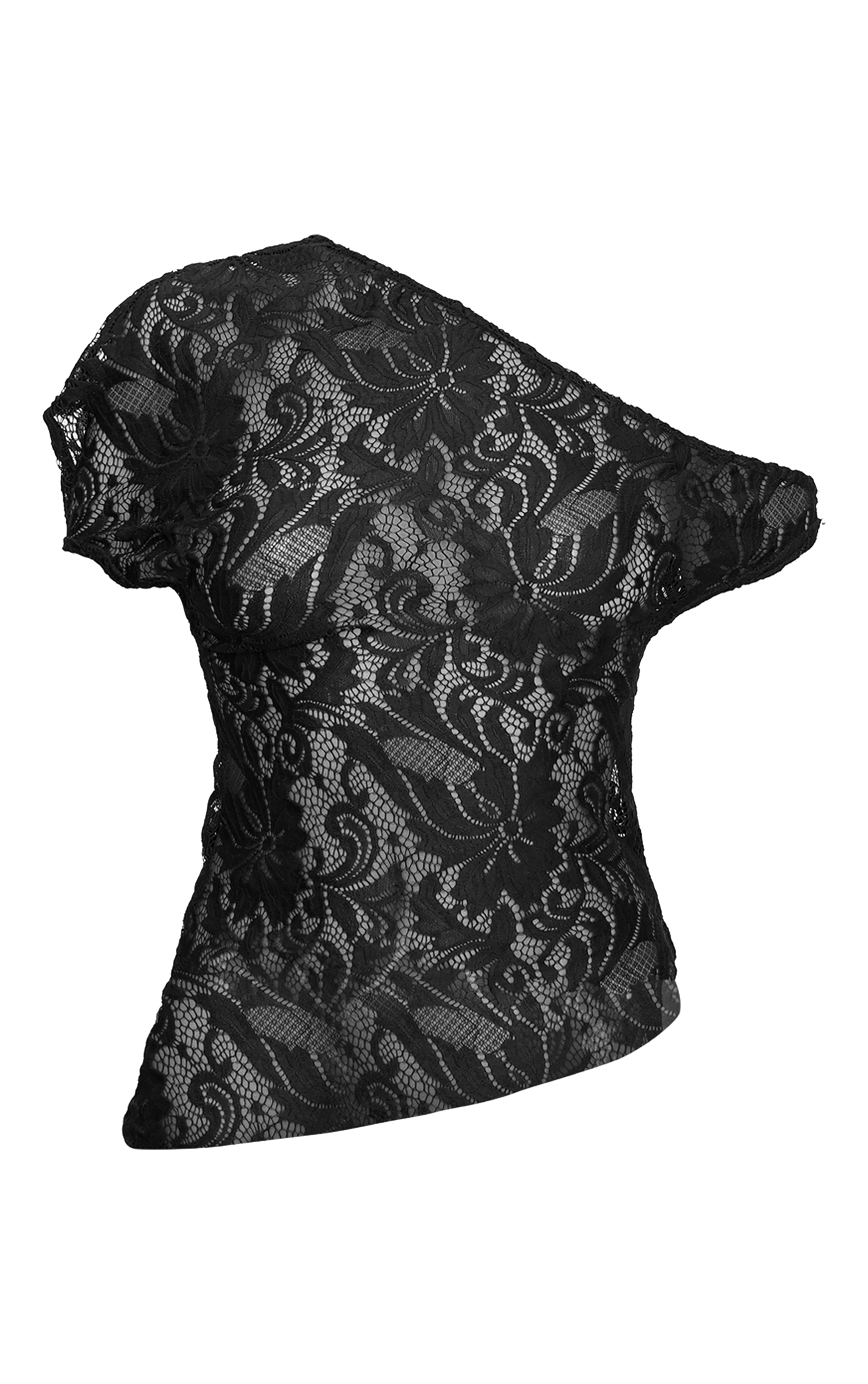Black Lace Detail Asymmetric Longline Top image 1