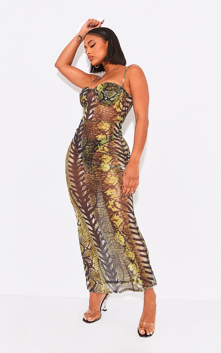 Green snake clearance print midi dress