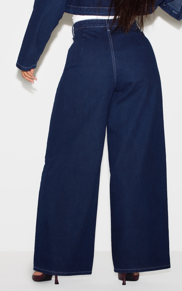 Plus Indigo Contrast Stitch Wide Leg Jeans image 3