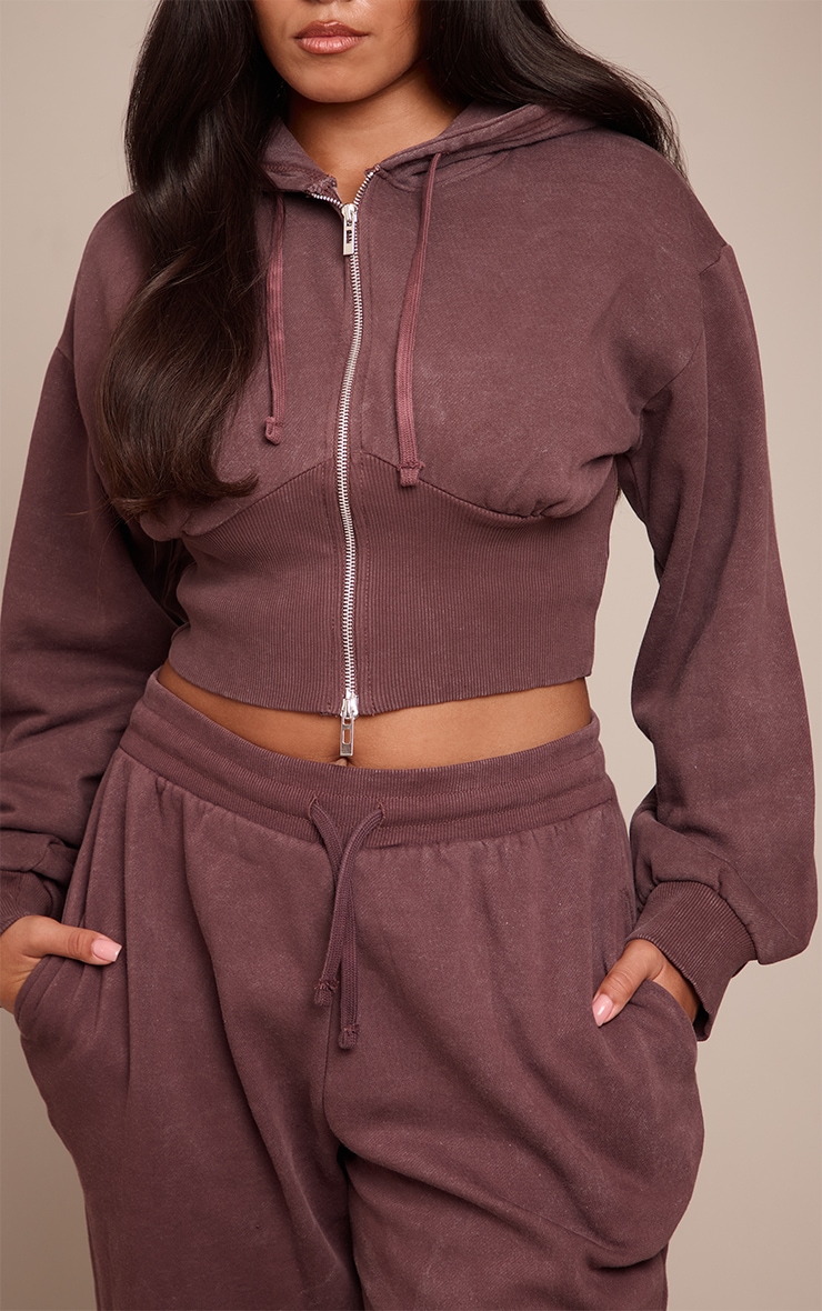 Shape Plum Washed Zip Front Cinched Waist Hoodie image 4