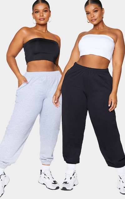 Plus 2 Pack Black and White Slinky Bandeau Crop Top