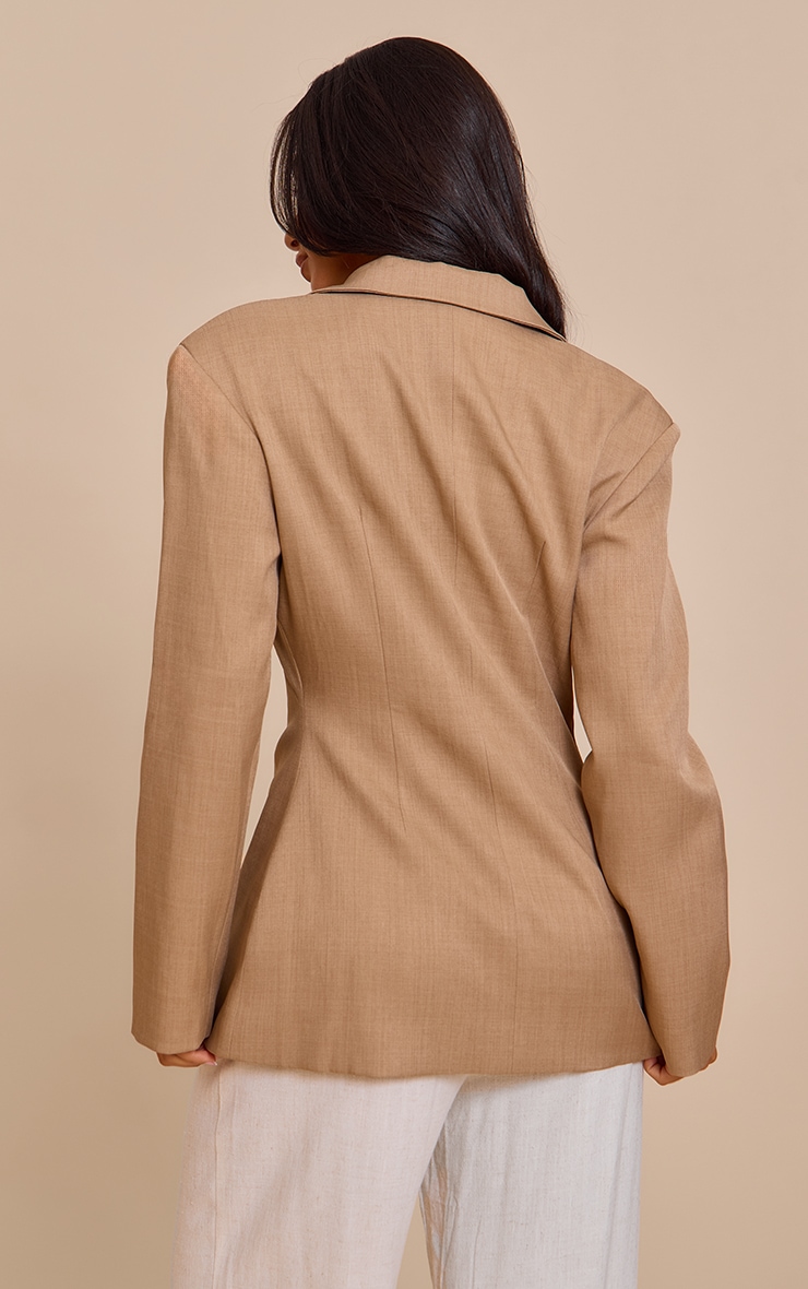 Petite Taupe Cross Front Boxy Tailored Blazer image 2