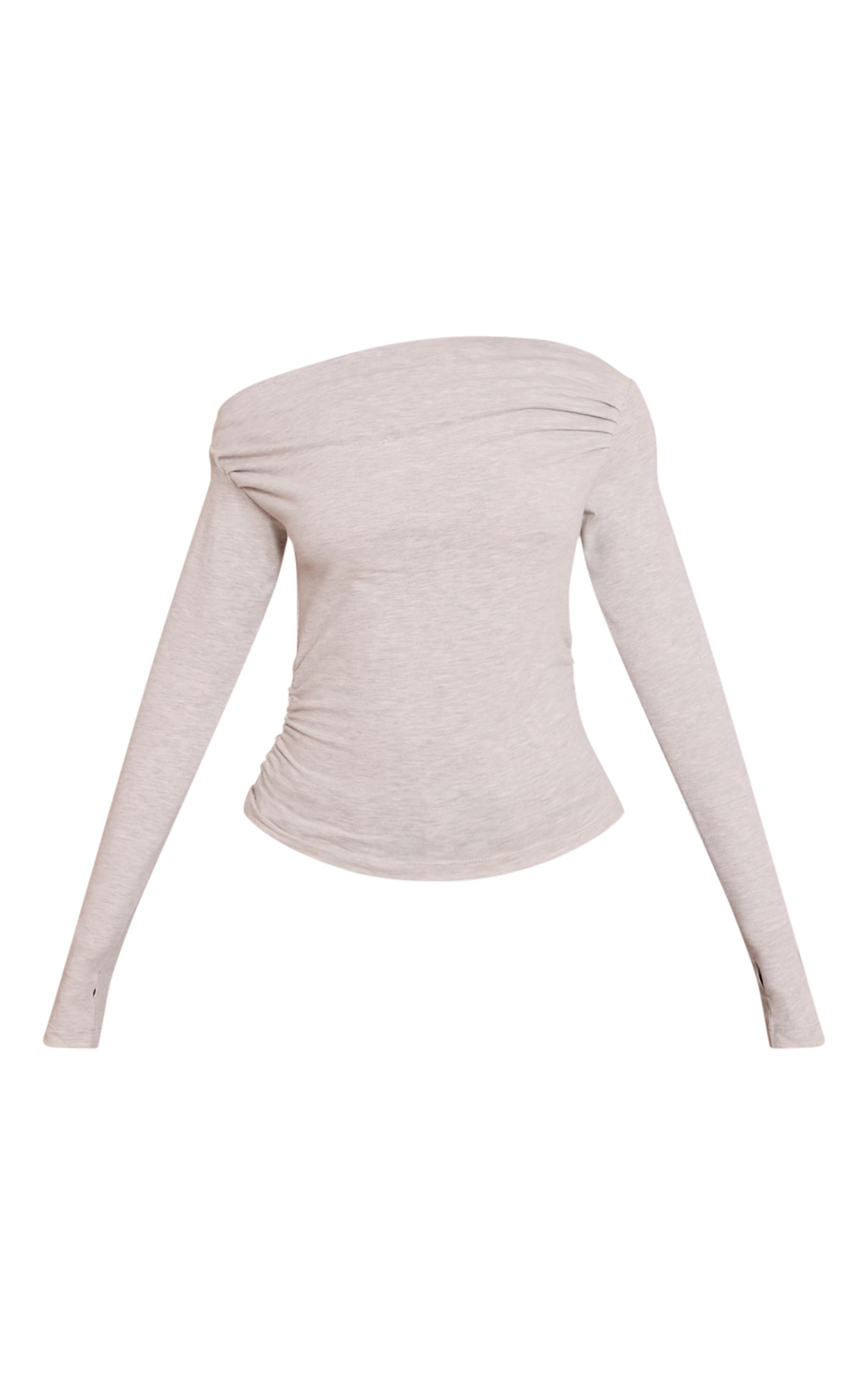 Petite Top asymétrique en coton doux gris chiné froncé à manches longues image 5
