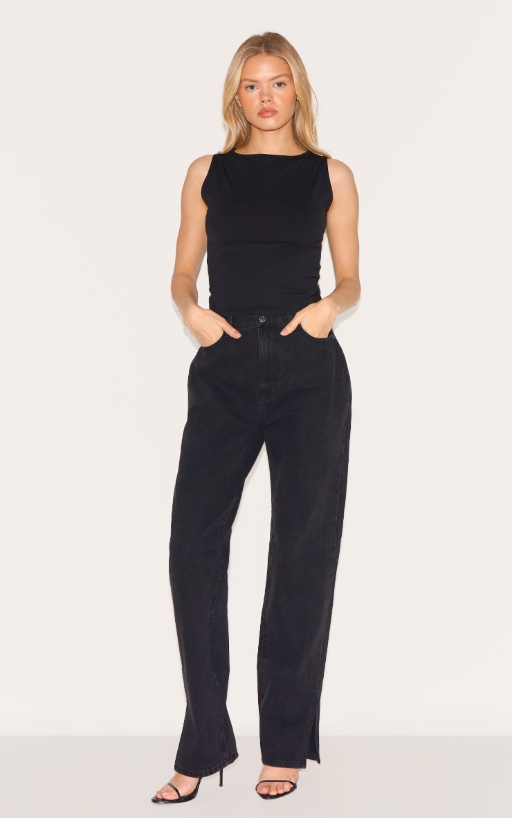 Washed Black L30 Denim Split Hem Jeans image 1