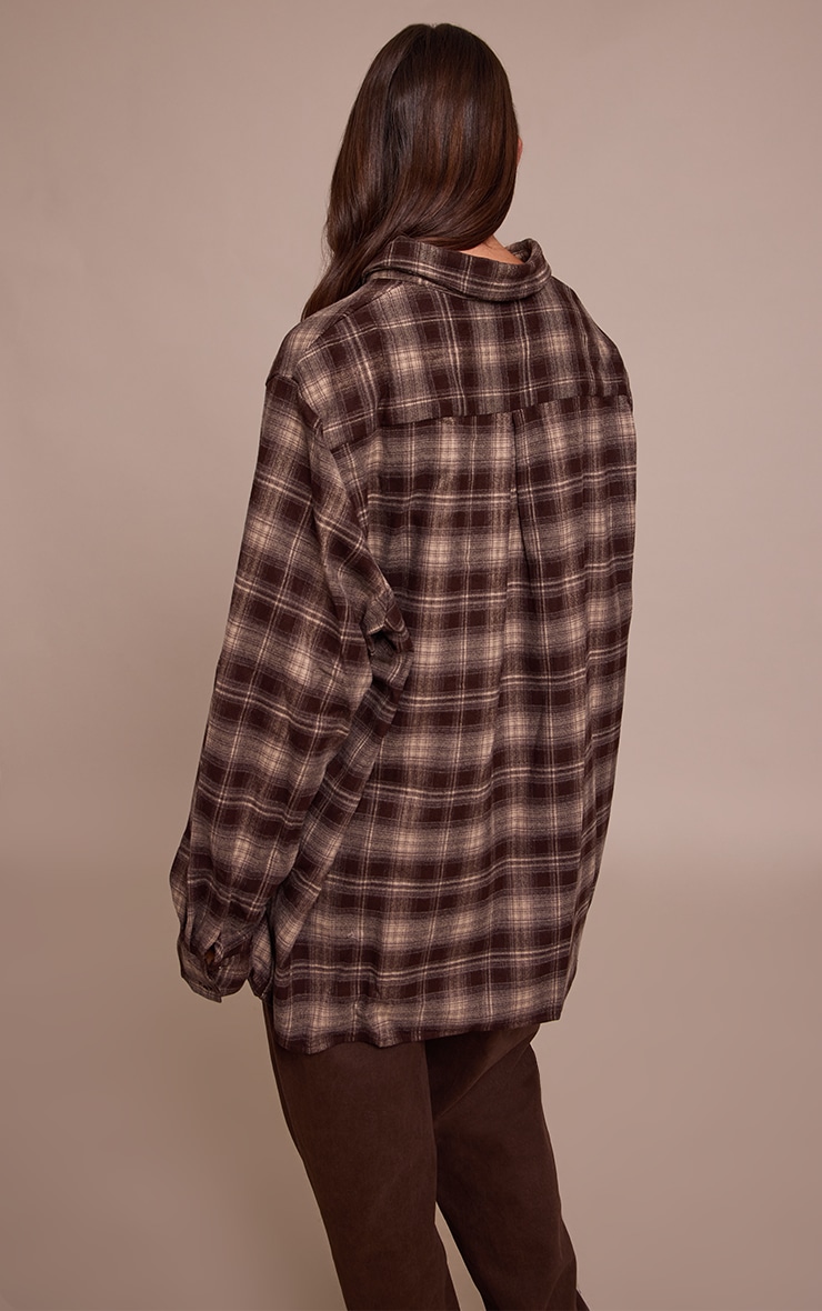 Chocolate Brushed Check Oversized Shirt  image 2
