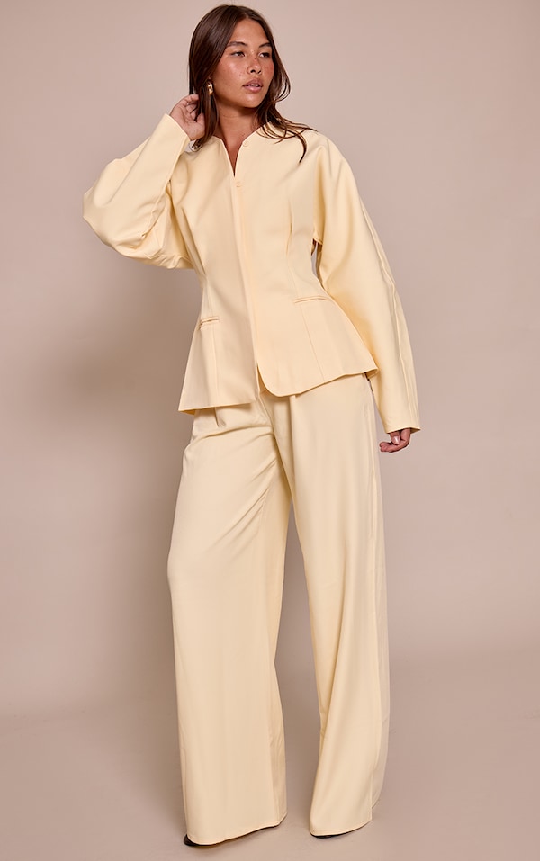  Butter Cream Premium Woven Tailored Wide Leg Pleated Front Pants