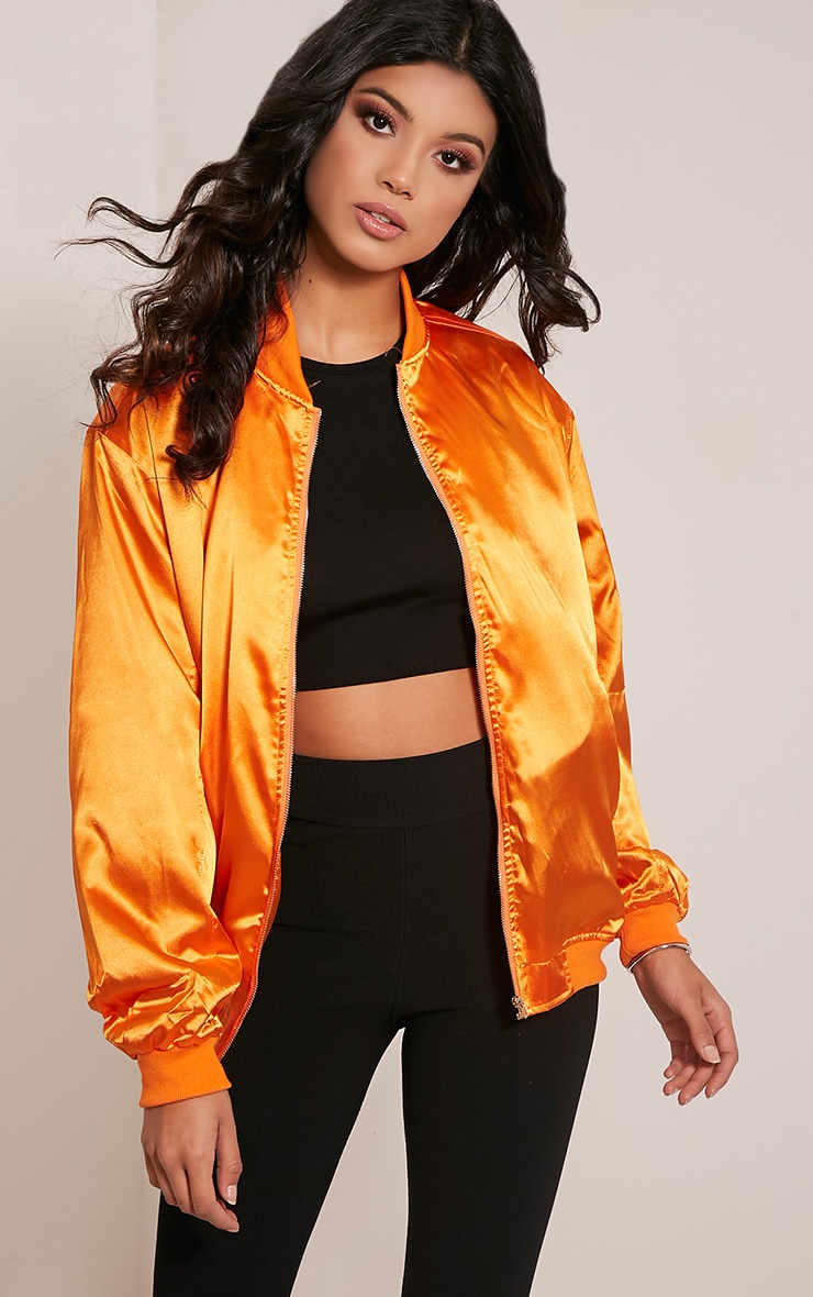 Orange satin bomber jacket Clearance