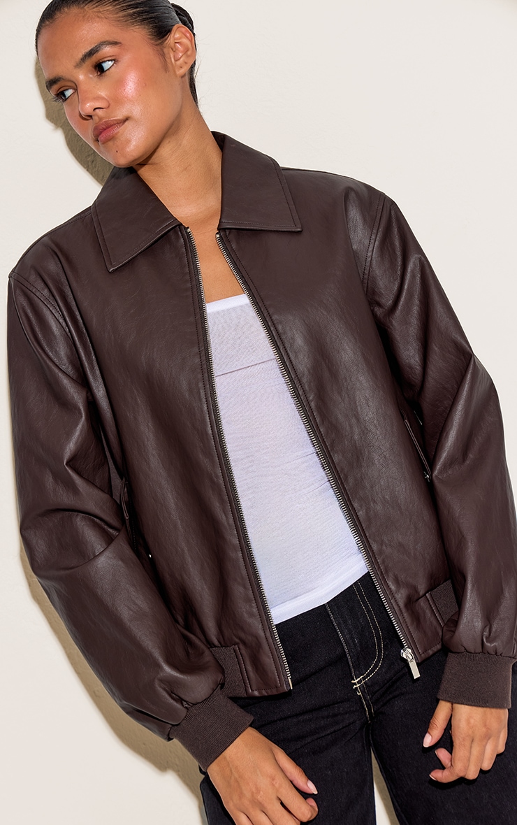Dark Chocolate Faux Leather Bomber Jacket image 4