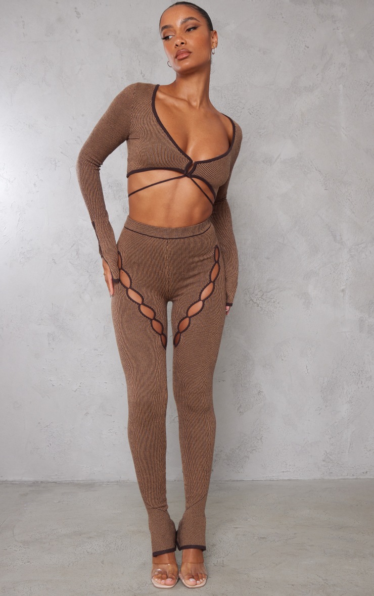 Grey Cut Out Flat Knit Top main image 1
