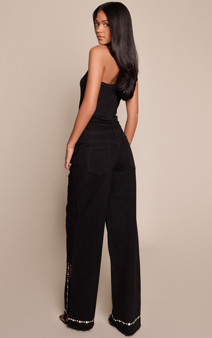 Tall Black Studded Split Hem Jeans image 3