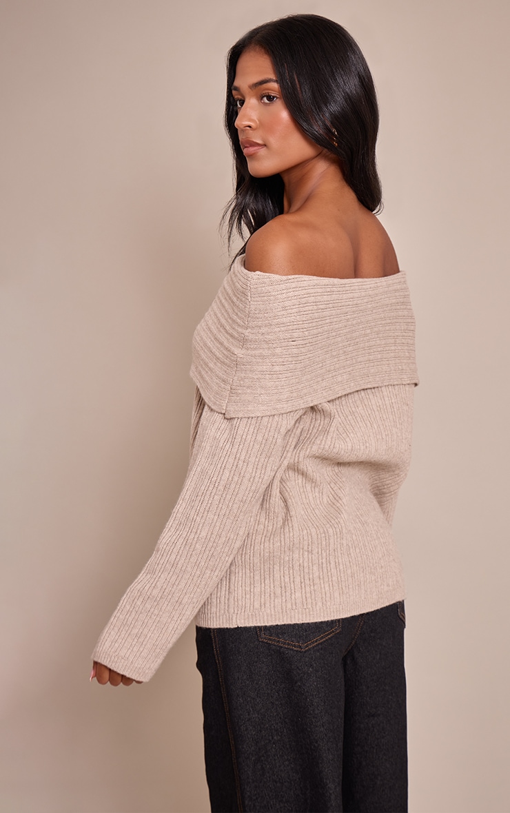 Tall Top en maille tricot avoine à épaules dénudées et manches longues image 2