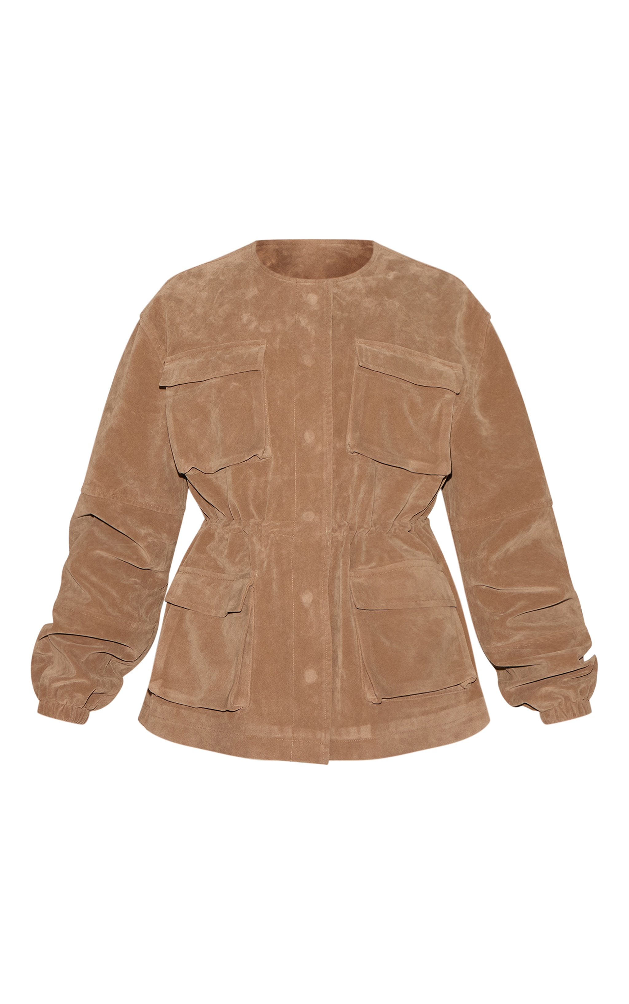 Mushroom Structured Faux Suede Pocket Detail Adjustable Waist Jacket image 5