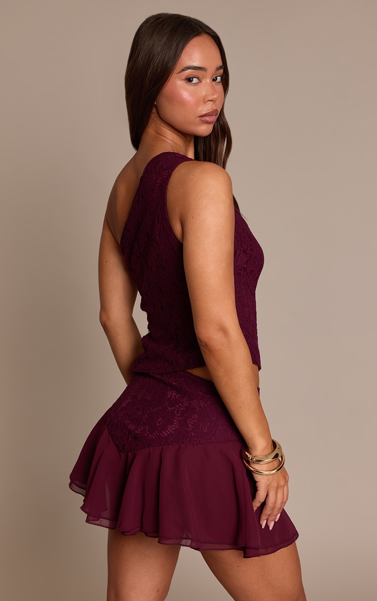 Dark Wine Lace Frill Mini Skirt  image 3