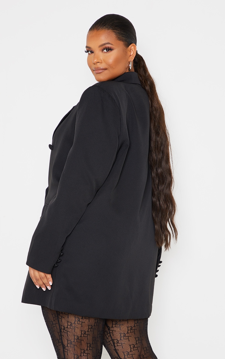 Plus Black Diamante Pocket Oversized Blazer Dress image 2