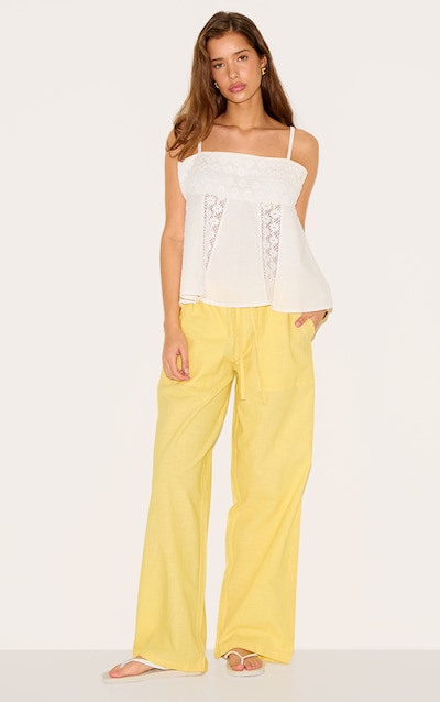 Lemon Cotton Linen Look Drawstring Waist Trousers