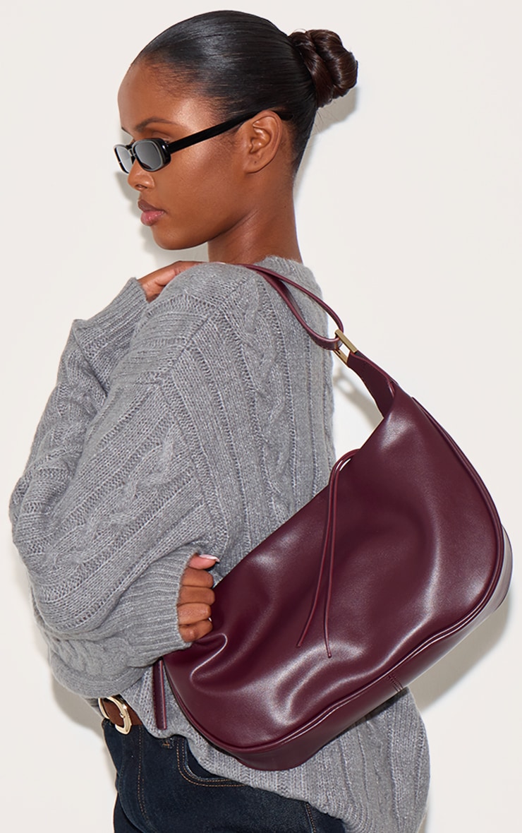  Plum Oversized Pu Slouchy Shoulder Bag image 5