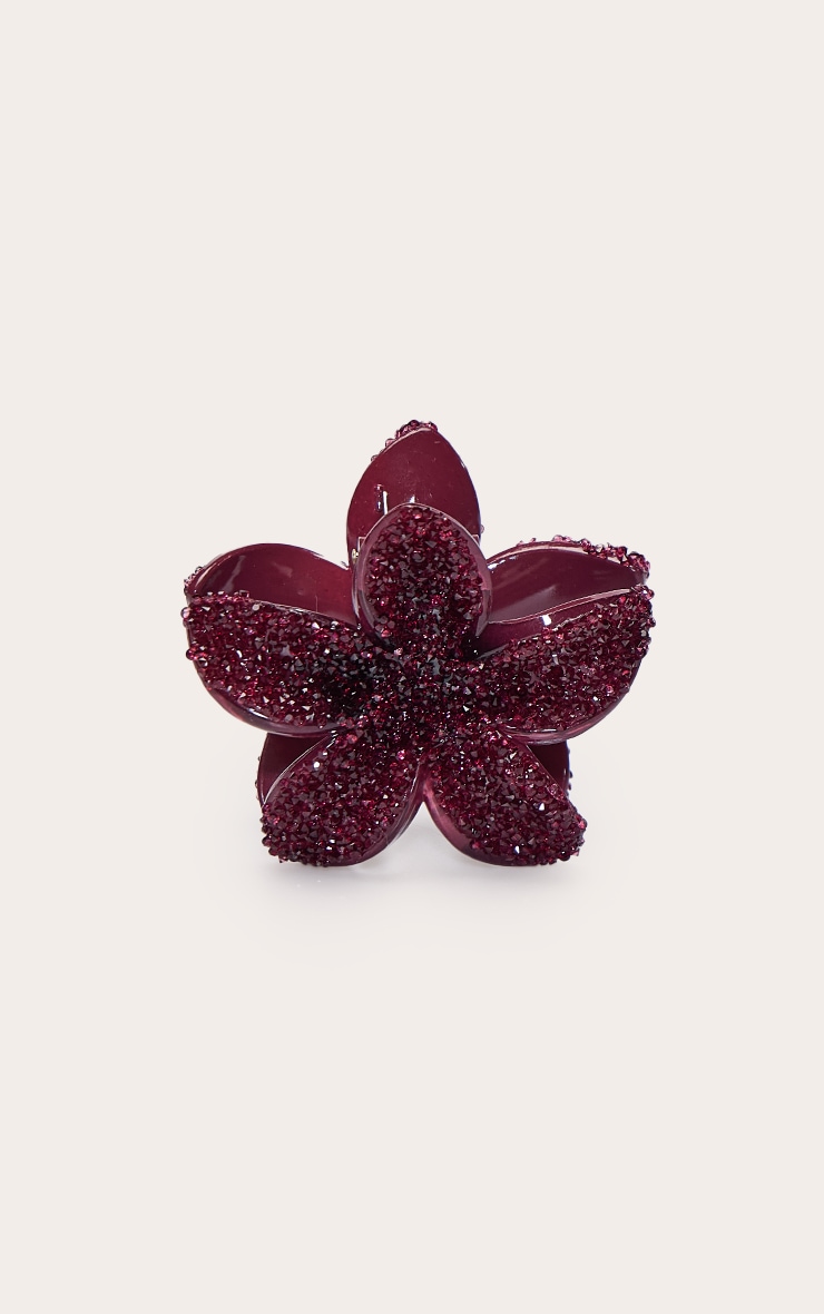 Burgundy Crystal Lily Flower Hair Clip image 2