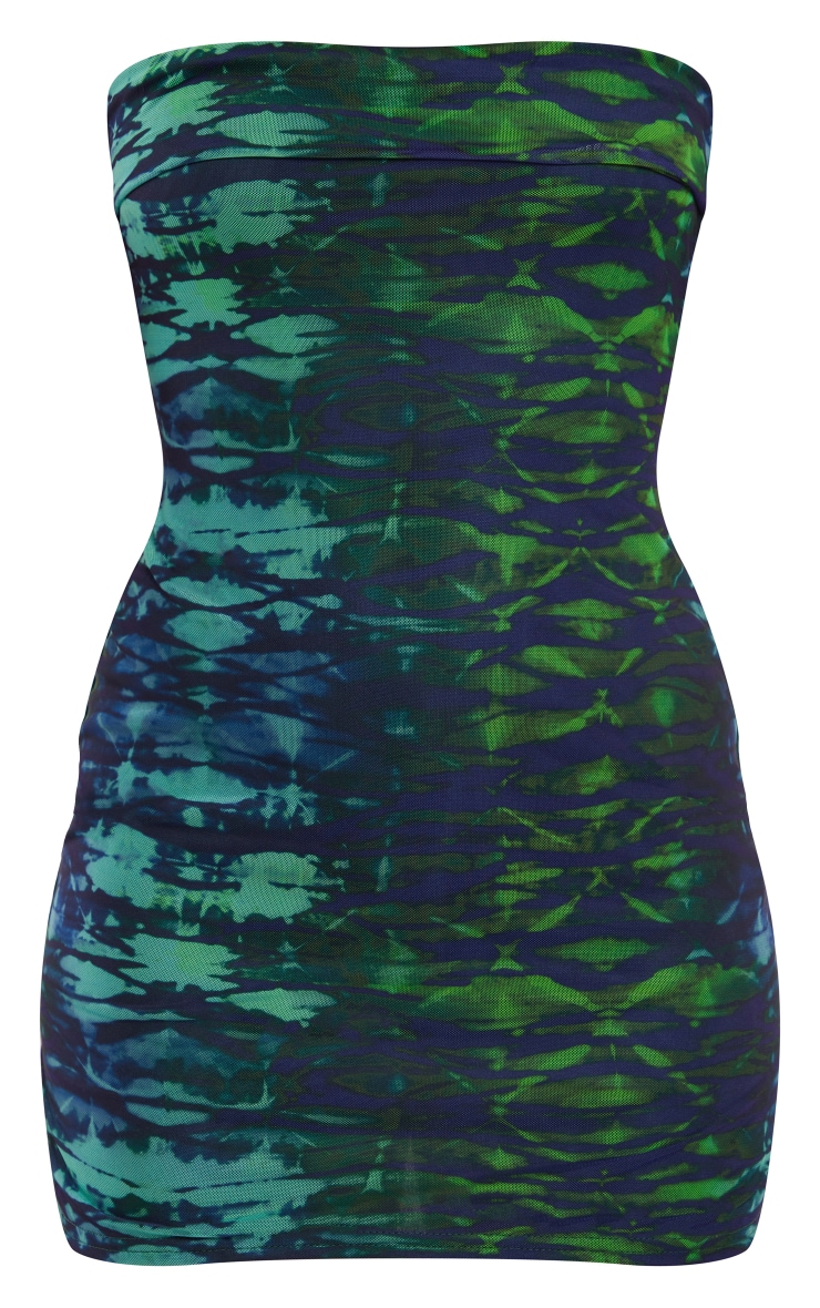 Green Geometric Print Mesh Bandeau Bodycon Dress image 5