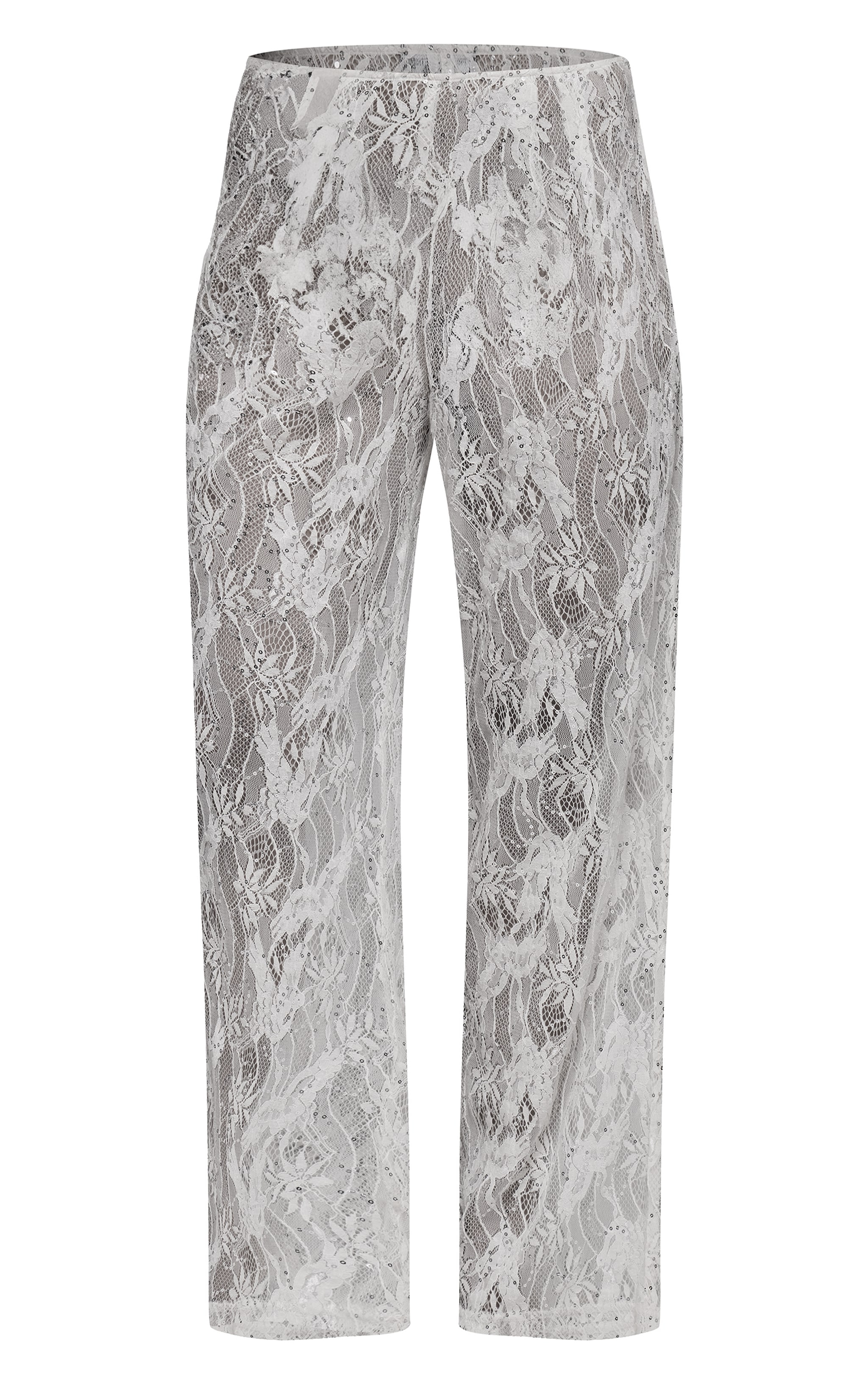 Pantalon en dentelle crème transparente à sequins image 5