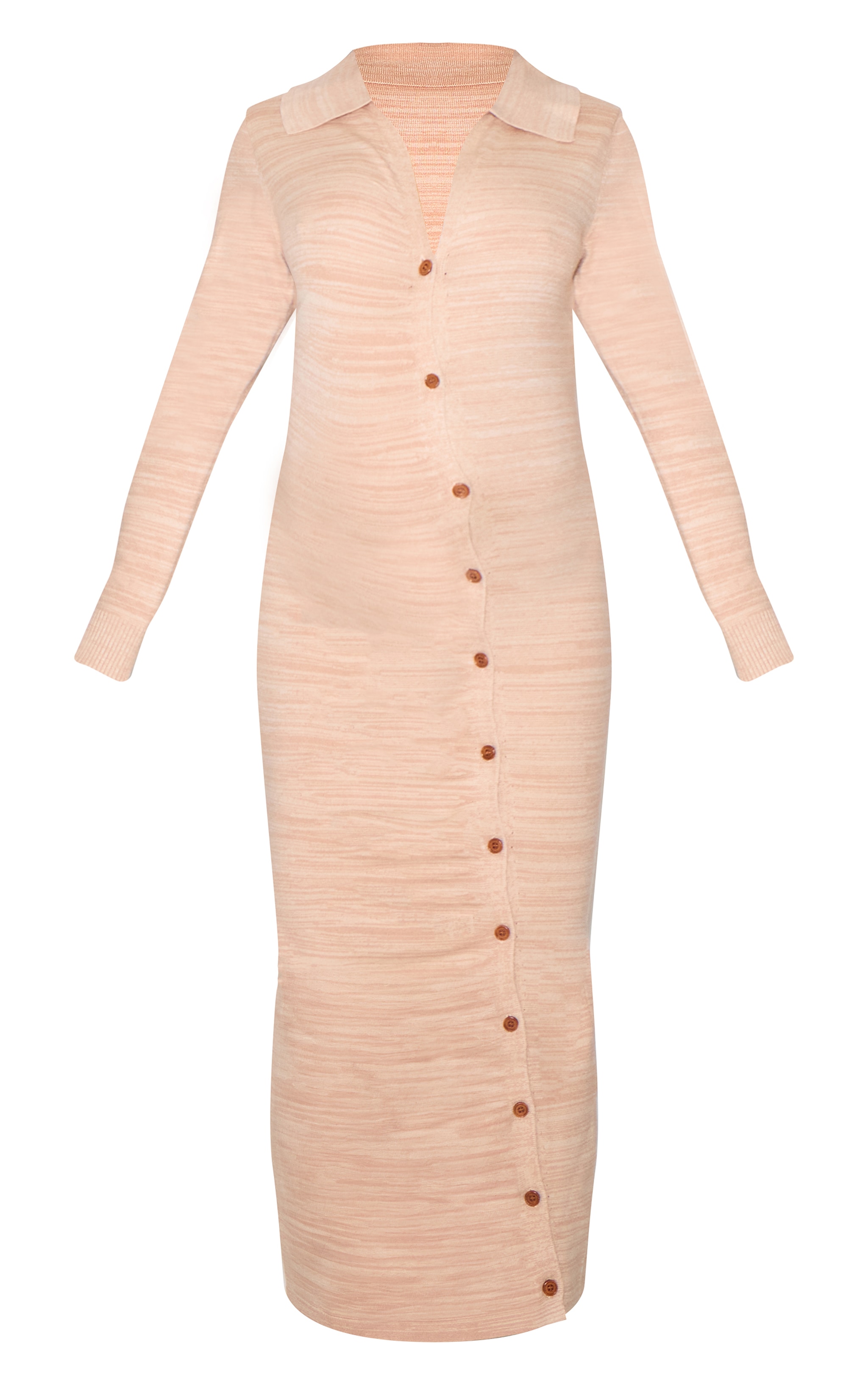 Maternity Stone Knitted Asymmetric Buttons Ruched Bump Midi Dress image 5