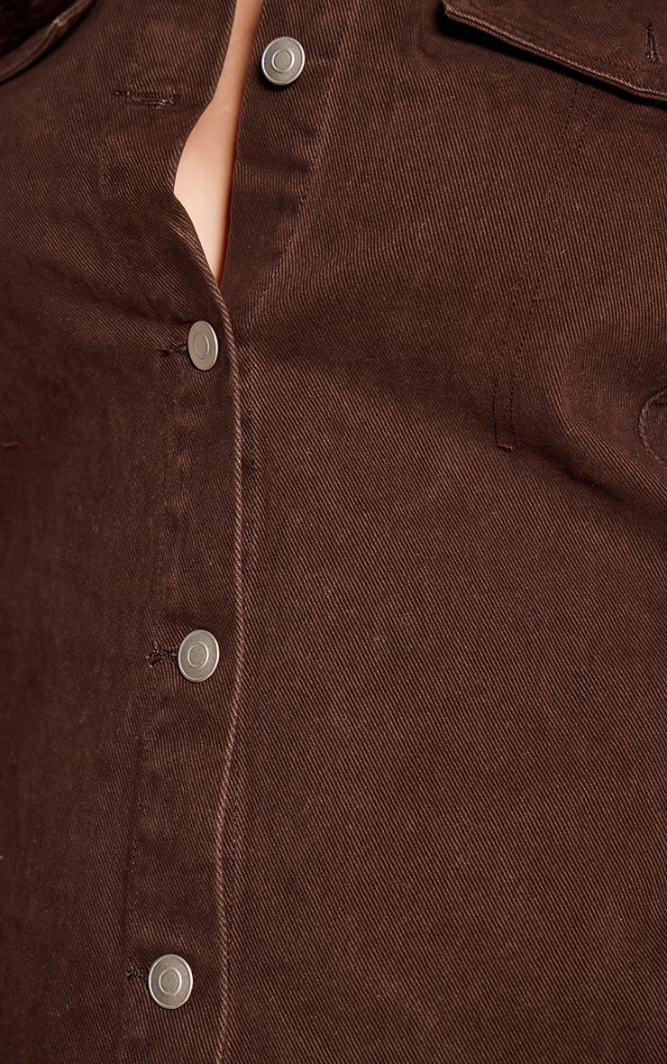Plus Chocolate Seam Detail Long Sleeve Denim Shirt Dress image 4