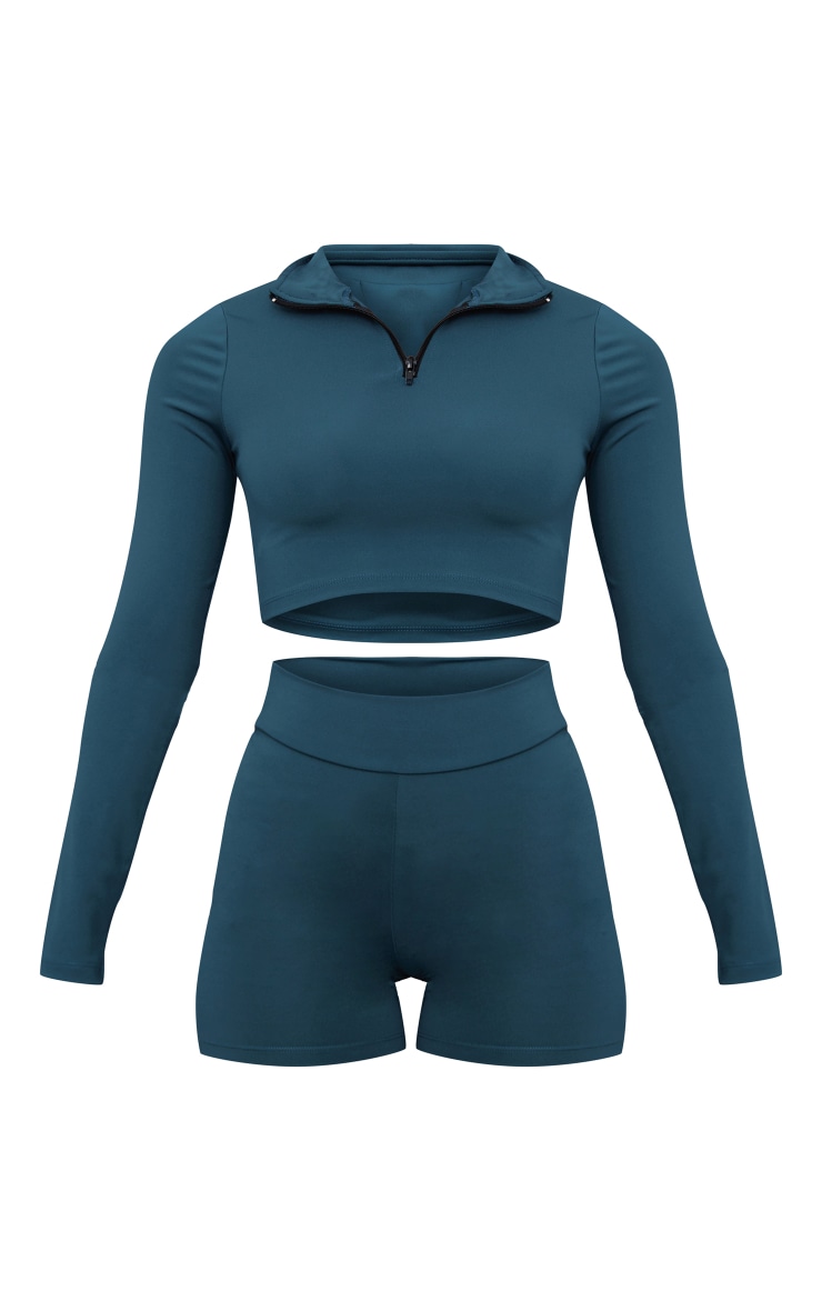 PRETTYLITTLETHING Midnight Blue Light Luxe 3/4 Zip Up Crop Jacket image 5